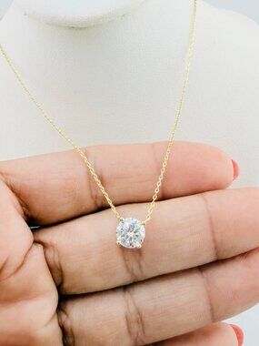925 Sterling silver necklace solitaire moissanite gold plated elegant